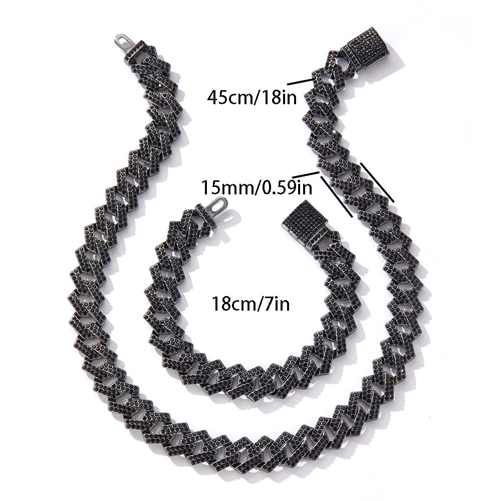 Women’s Jewelry Set Fashion Ins Hip Hop High End 15MM Zinc Alloy Full Diamond Personality Ring Street Style Rap Cuban Chain_ipsvogv.com