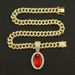 Hot selling red oval pendant with large buckle Cuban chain necklace for men's hip-hop and street dance accessories_ipsvogv.com
