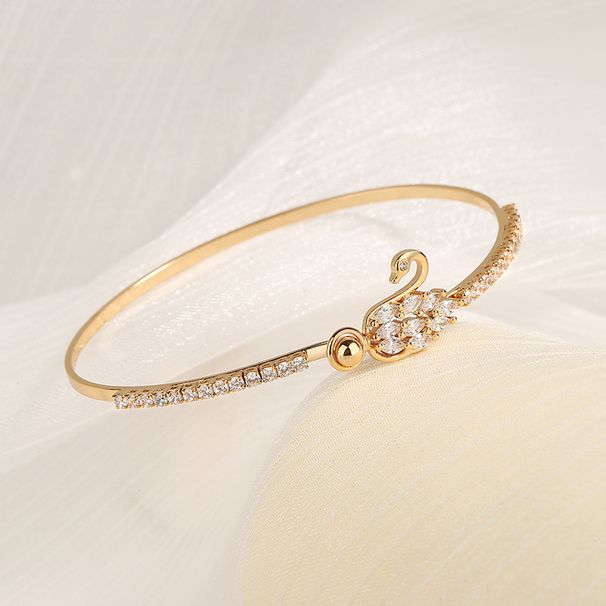 Live Fashion Inlaid Zircon Swan Bracelet Female Light Luxury Ins Champagne Cute Sweet Open Girl Bracelet_ipsvogv.com