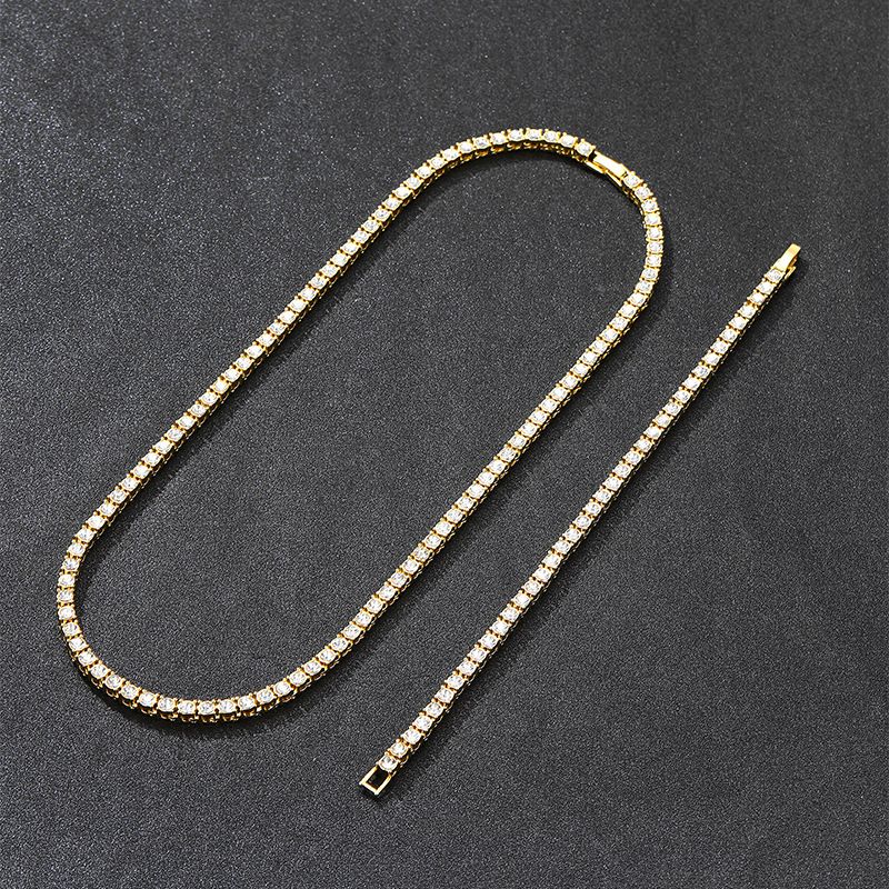 Hip hop jewelry 4mm tennis chain single row chain alloy rhinestone men and women necklace bracelet set_ipsvogv.com