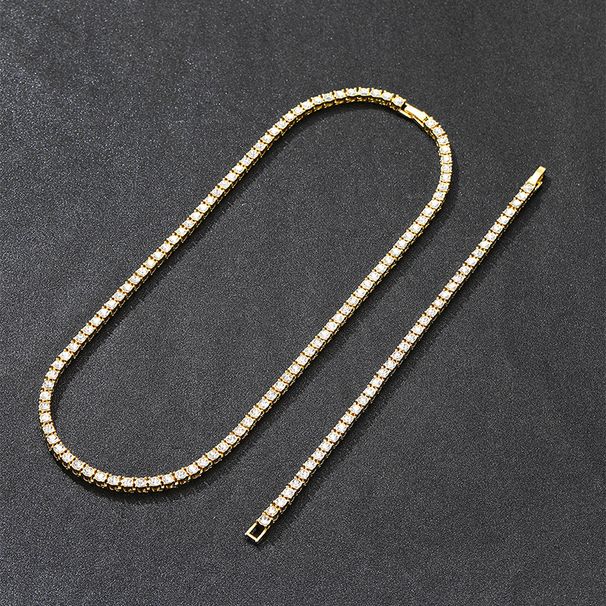 Hip hop jewelry 4mm tennis chain single row chain alloy rhinestone men and women necklace bracelet set_ipsvogv.com
