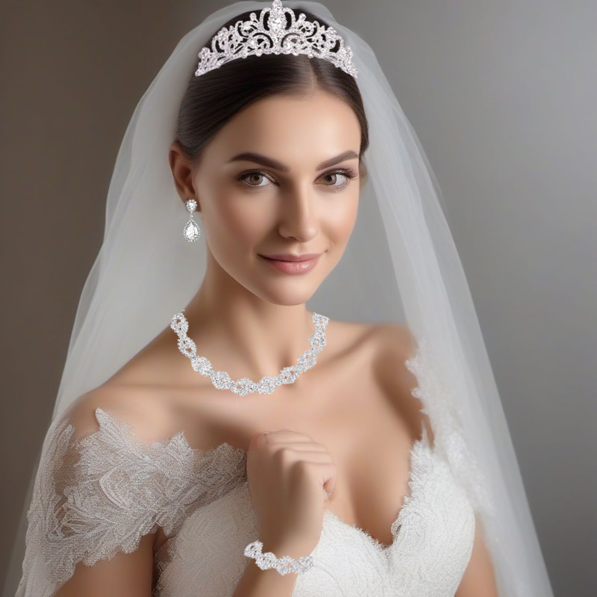 Wedding jewelry bridal veil diamond crown jewelry set rhinestone necklace earrings bracelet combination_ipsvogv.com