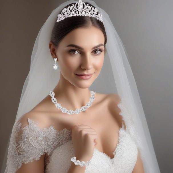 Wedding jewelry bridal veil diamond crown jewelry set rhinestone necklace earrings bracelet combination_ipsvogv.com