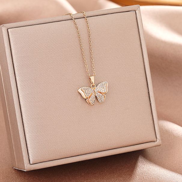 Korean Version Of Light Luxury Diamond Inlaid Butterfly Titanium Steel Necklace, Female Niche Design, Collarbone Chain,_ipsvogv.com