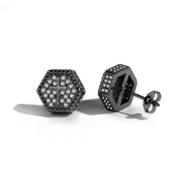 Unisex zircon hip hop earrings for men hexagonal gold plated full diamond earrings_ipsvogv.com