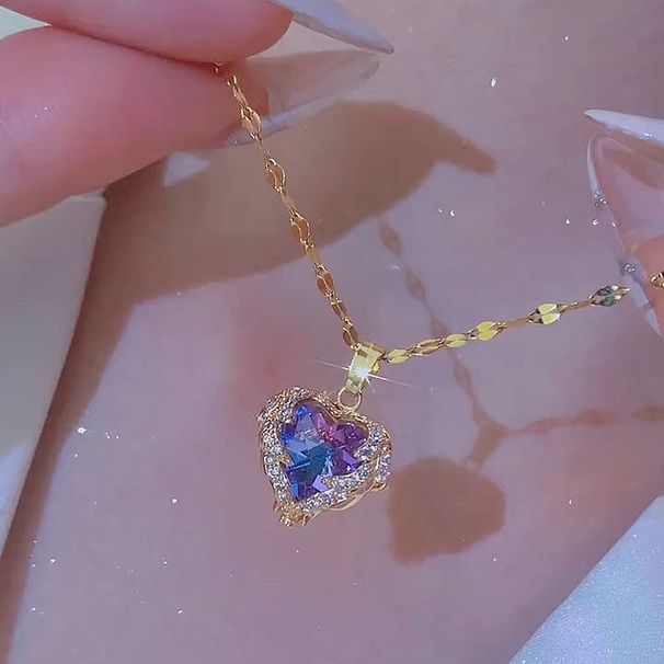 version of the ocean heart necklace female love color crystal pendant titanium steel plated gold light luxury niche clavicle chain_ipsvogv.com