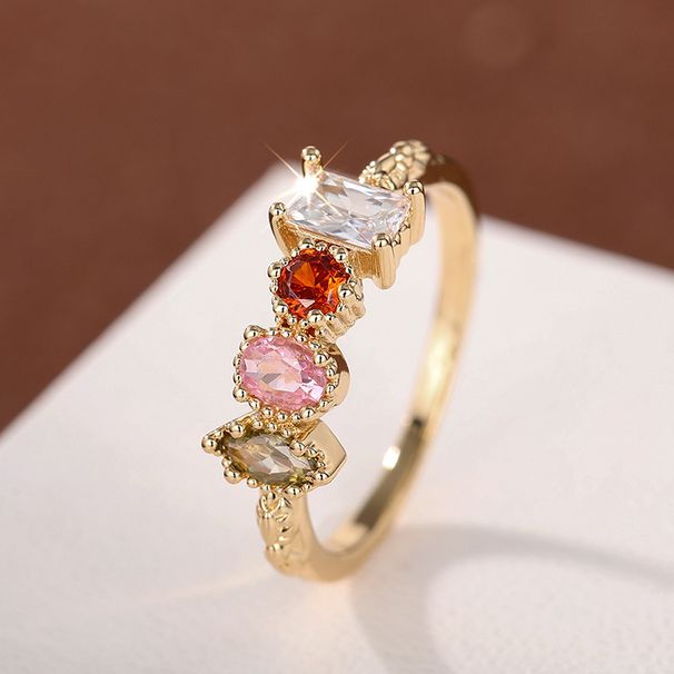 Cao Shi's Exquisite Geometric Light Luxury Style, Simple Colorful Zircon Ring, Fashionable And Elegant Jewelry_ipsvogv.com