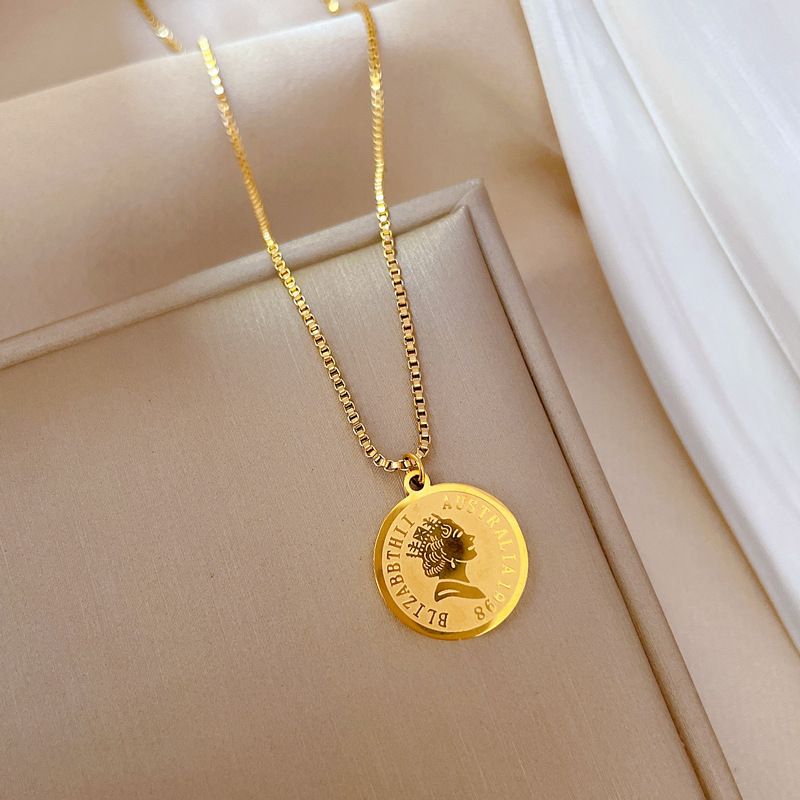 【 Full Body Titanium Steel 】 Round Piece Human Head Minimalist Gold Necklace In The Furnace, Female Ins Mesh Red_ipsvogv.com