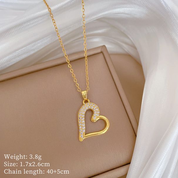Titanium Steel 【 】 Love Heart Diamonds, Light Luxury Temperament, Gorgeous Full Of Diamonds Necklace, Women's Versatile 【 】 , Temperament, Necklace,_ipsvogv.com
