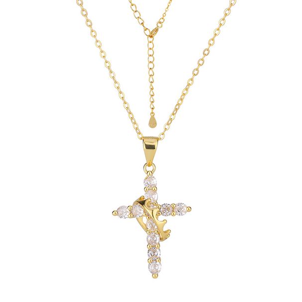 S925 Sterling Silver Crown Cross Necklace Pendant Personality Rotating Circle Clavicle Chain_ipsvogv.com