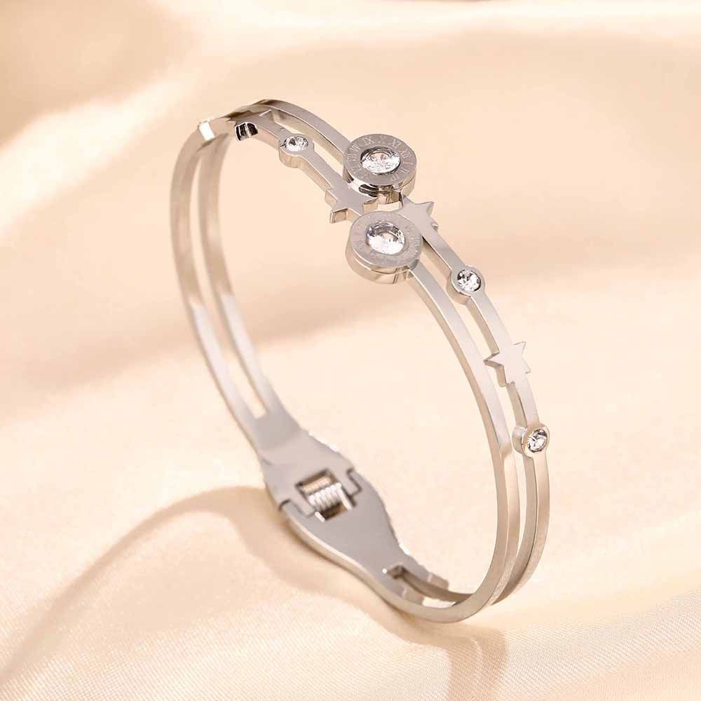 New Titanium Steel Bracelet For Women, Roman Ring Double Diamond Zircon, High Grade Sensation, Internet Celebrity_ipsvogv.com