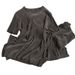 Women's Clothing new style temperament round neck T shirt top high waist split wide leg pants two piece suit_ipsvogv.com