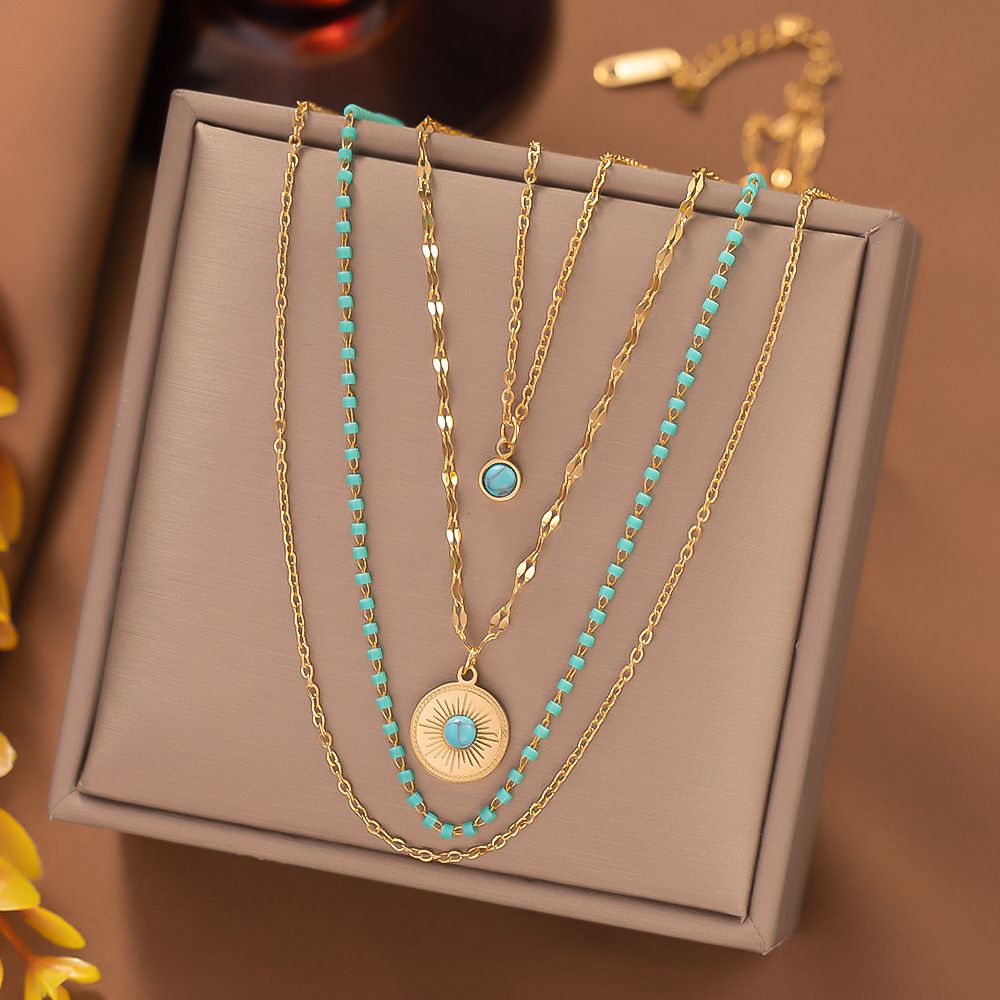 New Stainless Steel Jewelry, Rice Bead Four Layer Necklace, Female Personality, Eye Accessories, Fashionable Collarbone_ipsvogv.com