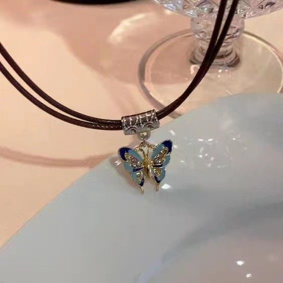 Butterfly Pendant Necklace, Women's Leather Rope Collar, Collarbone Chain, New Trendy, Fashionable, Personalized, And_ipsvogv.com