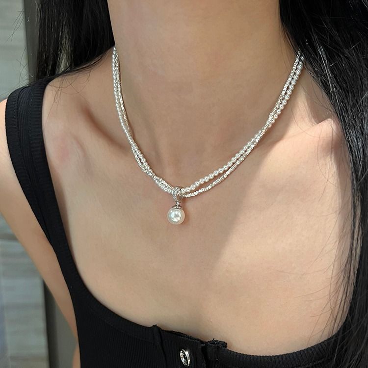 Universal Buckle Pendant S Pure Silver Shattered Silver, Shi Jia Qiangguang Pearl Double Layer Necklace, Unique Design,_ipsvogv.com