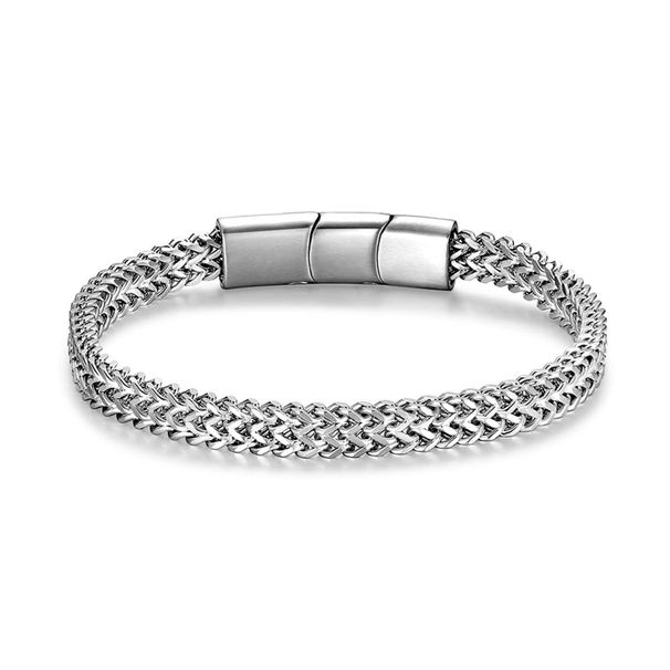 Hip Hop Men's Simple Trendy Reversible Stainless Steel Three-Section Magnetic Clasp Braided Bracelet_ipsvogv.com