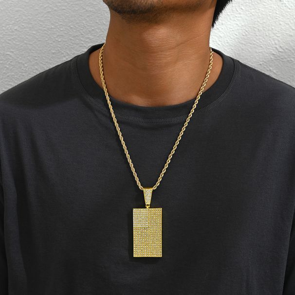 American hip-hop men's with personalized square pendant and diamond inlay design, Cuban chain internet red necklace_ipsvogv.com