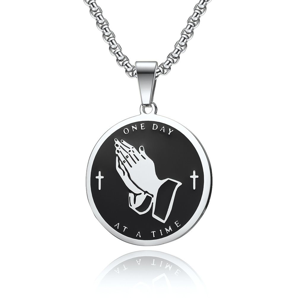 Praying hands prayer text stainless steel pendant prayer gesture titanium steel necklace_ipsvogv.com