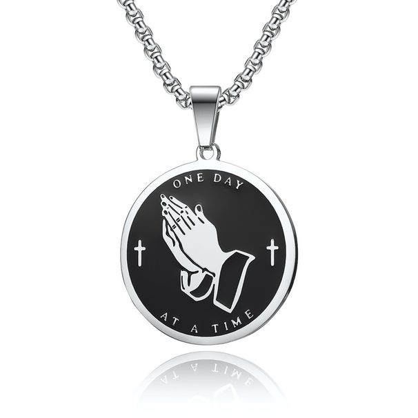 Praying hands prayer text stainless steel pendant prayer gesture titanium steel necklace_ipsvogv.com