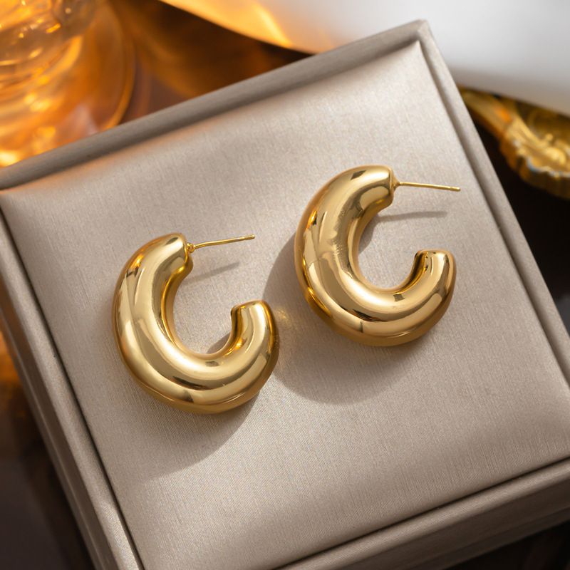 Internet celebrity fashion and fashion earrings Gold stainless steel exaggerated chubby earrings Women's earrings_ipsvogv.com