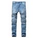 Men's Clothing street BIKER JEANS trendy brand locomotive men and women personality wrinkled slim feet pants elastic jeans_ipsvogv.com
