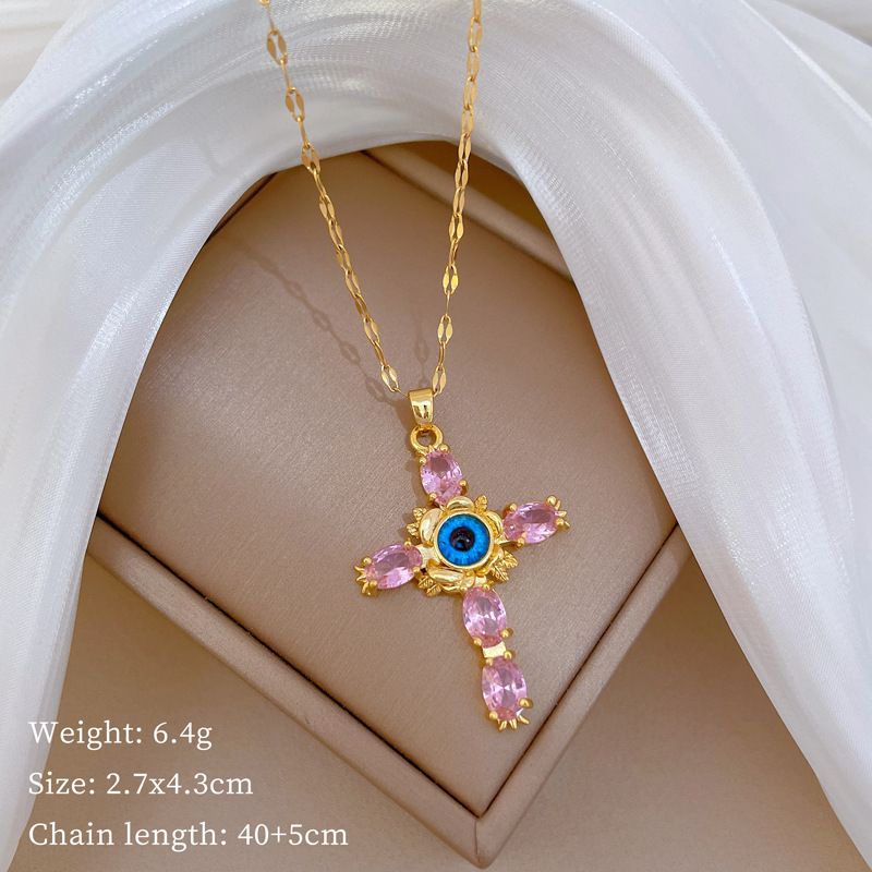 Steel 【 Titanium 】 Cross Shaped Eyes, Light Luxury Temperament, Gorgeous Full Diamond Necklace, Women's Versatile 【 】 Eyes, Temperament, Necklace,_ipsvogv.com
