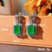 Cao Shi Element Classic Atmosphere Rectangular Green With Diamond Perforated Emerald Zircon Earrings For Women_ipsvogv.com