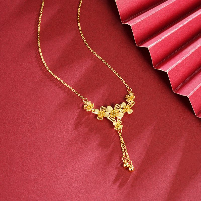 Vietnamese Sand Gold Necklace With Blooming Flowers, Tassels, Collarbone Chain, Versatile High-end For Women,_ipsvogv.com