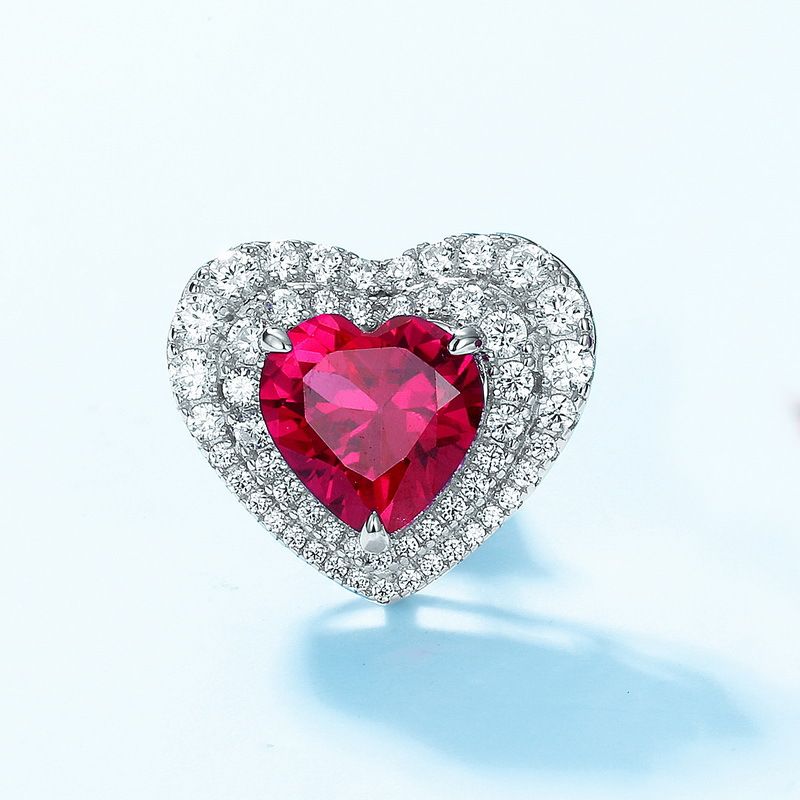 Love cultivation red corundum earrings S925 silver inlaid colored gemstones fashionable earrings light luxury_ipsvogv.com