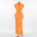 Women's Clothing Versatile vitality orange cotton and linen commuting street style sleeveless lace-up vest wide-leg pants suit_ipsvogv.com
