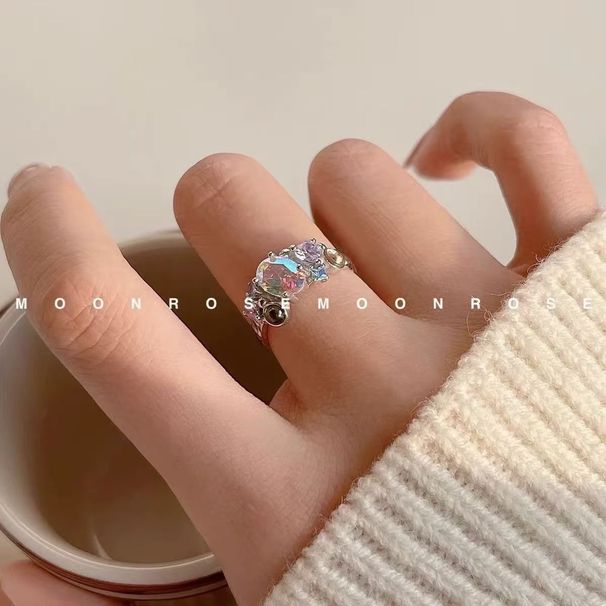 zircon Niche Design, Colored Elegant With Ins Iridescent Laser Texture Ring Design,_ipsvogv.com