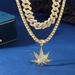 Ins hip hop maple leaf pendant all match personality diamond necklace set trendy cool niche hip hop style_ipsvogv.com