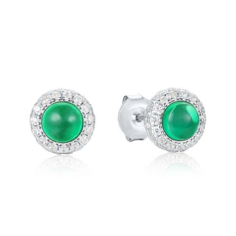 Cultivated Emerald S925 Silver Earrings Round Emerald Simple Earrings Renewable Gemstone_ipsvogv.com