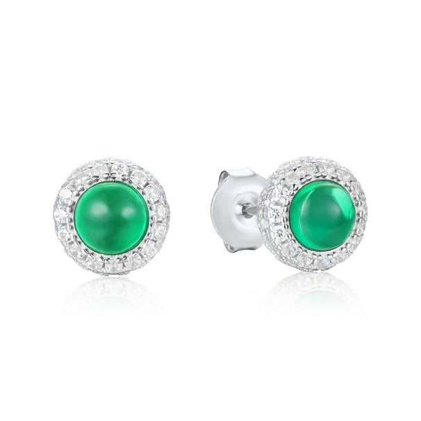 Cultivated Emerald S925 Silver Earrings Round Emerald Simple Earrings Renewable Gemstone_ipsvogv.com