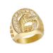 New Hip-Hop Jewelry Titanium Steel Gold-Plated Diamond-Studded Horse Head Men's Ring_ipsvogv.com