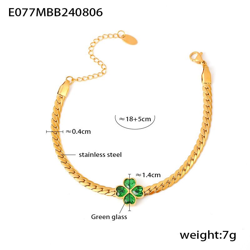 Four Leaf Flower Love Glass Stone Set Stainless Steel Earrings Necklace Bracelet Three Piece Set_ipsvogv.com