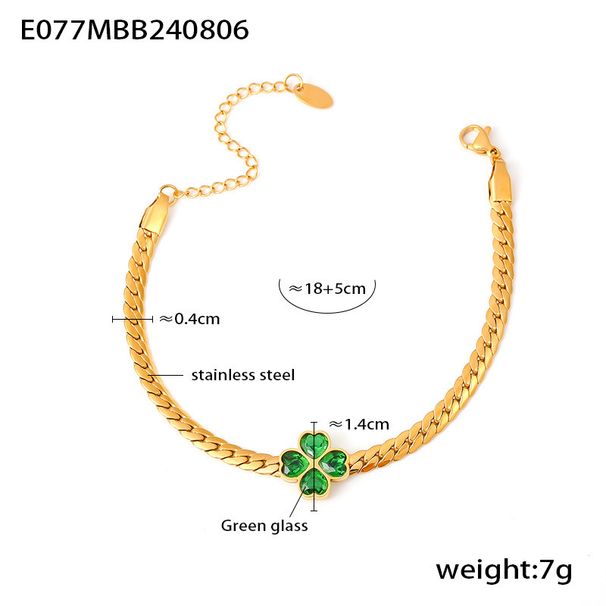 Four Leaf Flower Love Glass Stone Set Stainless Steel Earrings Necklace Bracelet Three Piece Set_ipsvogv.com