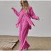 Women's Clothing long sleeved temperament commuter skin color linen solid color slit long shirt and wide leg pants set_ipsvogv.com