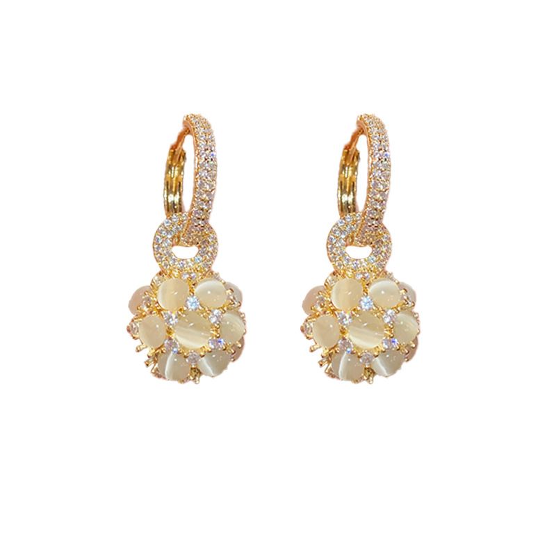 Unique Exquisite Trendy Cat's Eye Stone Ball Two-Way Wear Light Luxury High-End Fashion Elegant Socialite Style Earrings_ipsvogv.com