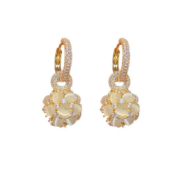 Unique Exquisite Trendy Cat's Eye Stone Ball Two-Way Wear Light Luxury High-End Fashion Elegant Socialite Style Earrings_ipsvogv.com