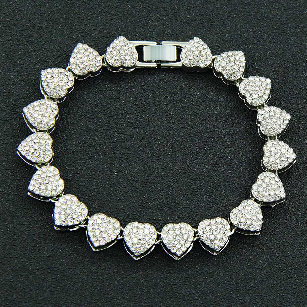 Hip hop Diamond Peach Heart Splicing Bracelet, Personalized Street Dance Trendy Dressing Bracelet Accessories_ipsvogv.com