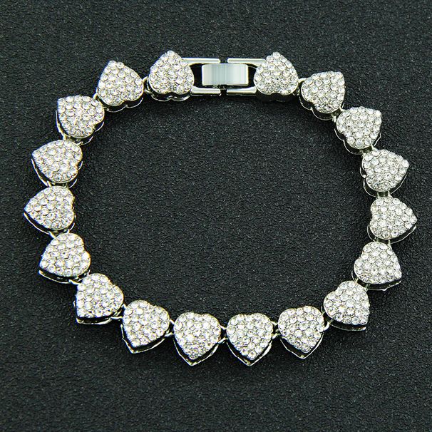 Hip hop Diamond Peach Heart Splicing Bracelet, Personalized Street Dance Trendy Dressing Bracelet Accessories_ipsvogv.com