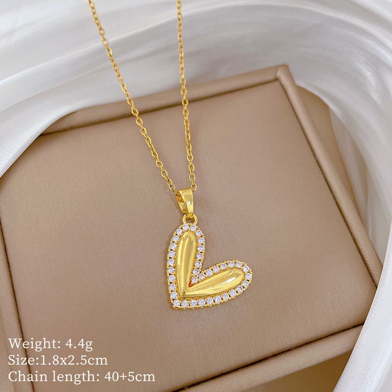 【 Titanium Steel 】 Love Smooth Peach Heart Light Luxury Temperament Gorgeous Full Diamond Necklace Women's Versatile_ipsvogv.com