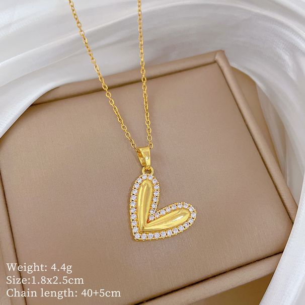 【 Titanium Steel 】 Love Smooth Peach Heart Light Luxury Temperament Gorgeous Full Diamond Necklace Women's Versatile_ipsvogv.com