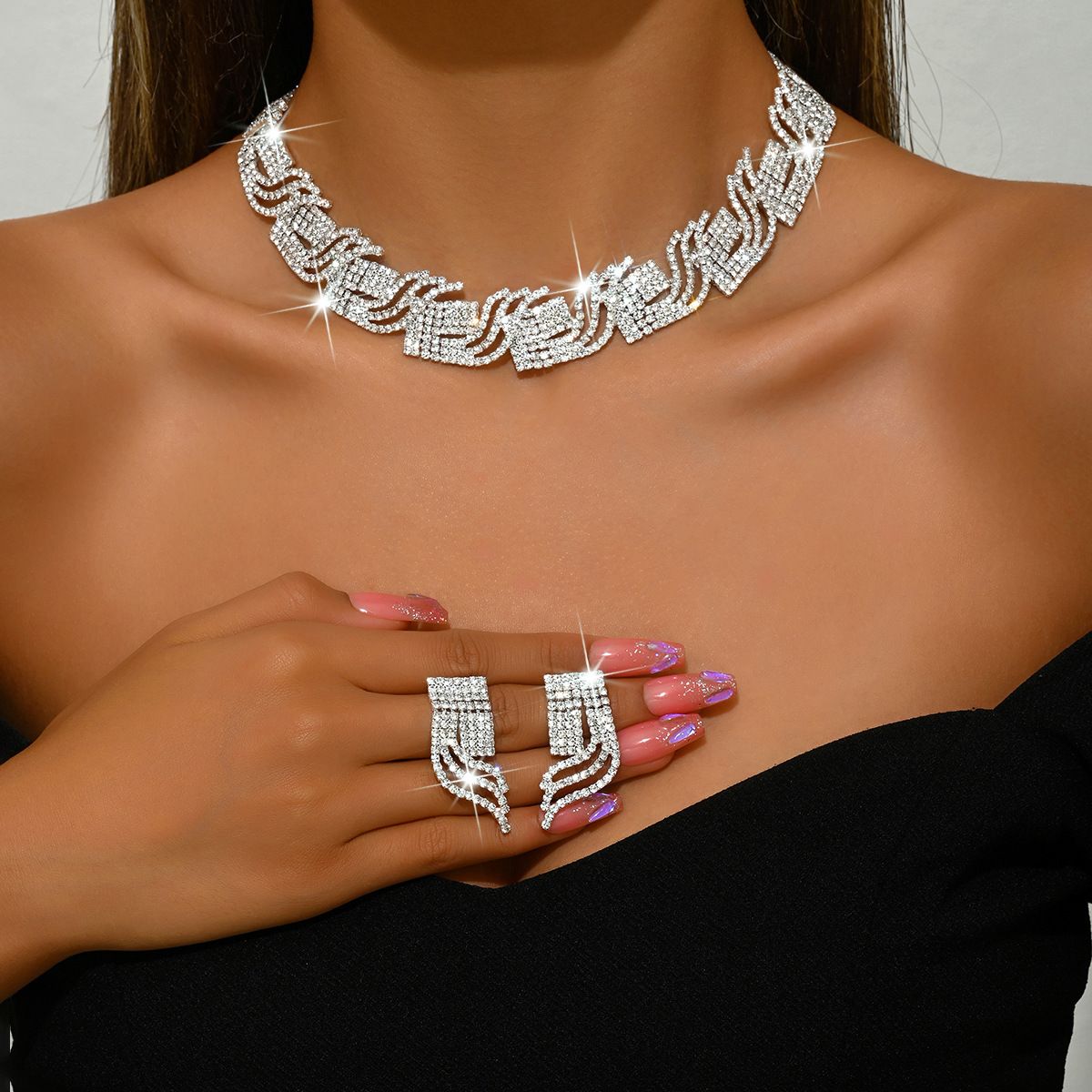 Women’s Jewelry Set Fashion Simple Wedding Jewelry Set Bridal Jewelry Temperament Valentine's Day Banquet Necklace Earring Set_ipsvogv.com