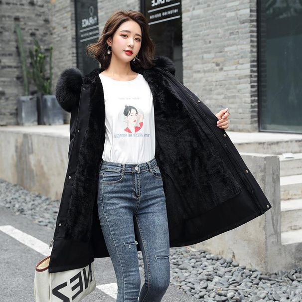 Women's Clothing women's cotton padded coats mid length large fur collar plus velvet cotton padded jackets down cotton padded jackets cotton jackets_ipsvogv.com