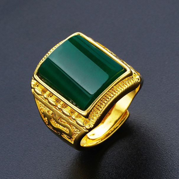 Brass Plated 999 Sand Gold Agate Open Jade Marrow Ring Men's Style_ipsvogv.com