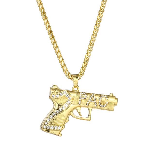 Unisex Gun Pendant Diamond Necklace Number 2 PAC Letter Necklace Men's Exaggerated Hip Hop Pendant_ipsvogv.com