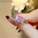 Light Luxury Cuban Chain Inlaid With High Carbon Ice Flower Cut Ring, High-end Feeling, Radian Pink Diamond Colorful_ipsvogv.com