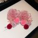Unisex Bean Paste Pink Begonia Mesh Flower Hair Ball Earrings Autumn And Winter Earrings Niche Design Gentle Temperament Earrings Earrings_ipsvogv.com